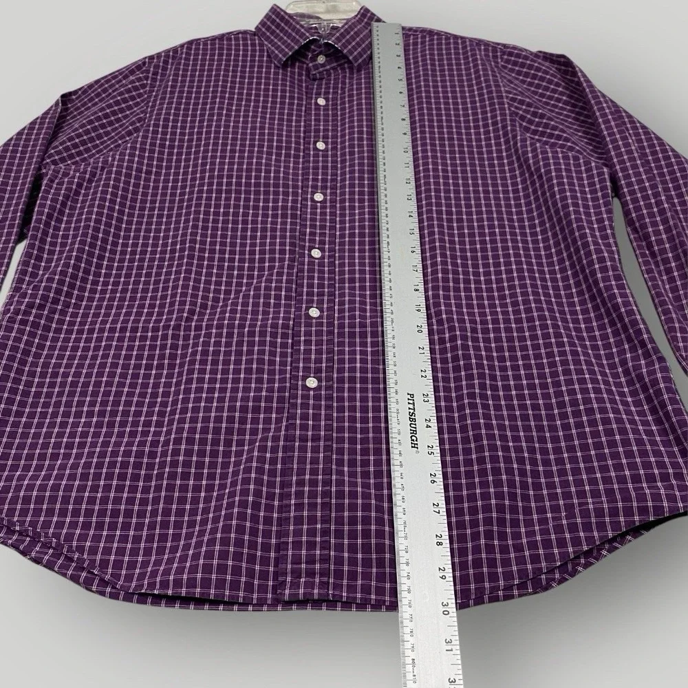 Polo Ralph Lauren Shirt Mens 17.5 XL Purple White Plaid Regent‎ Button Up